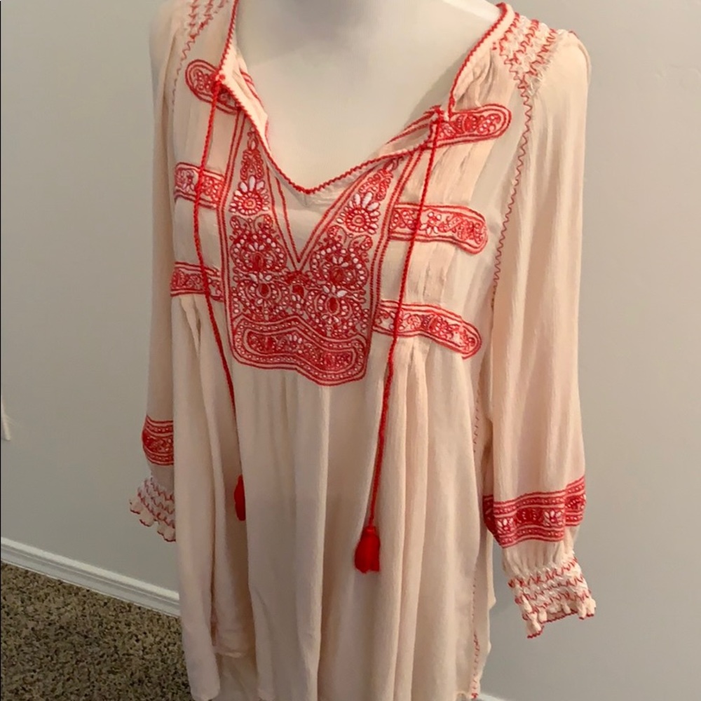 Free People Embroidered Peasant MiniDress. Size L.